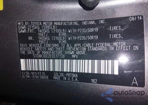 2014 Toyota Sienna Se 8 Passenger z USA, uszkodzony, nr VIN 5TDXK3DC2ES517139